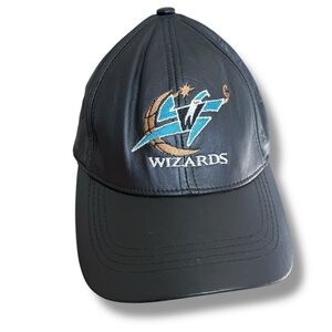 Vtg 90s Black blue embroidered Wizards Logo baseball hat Cap basketball DC